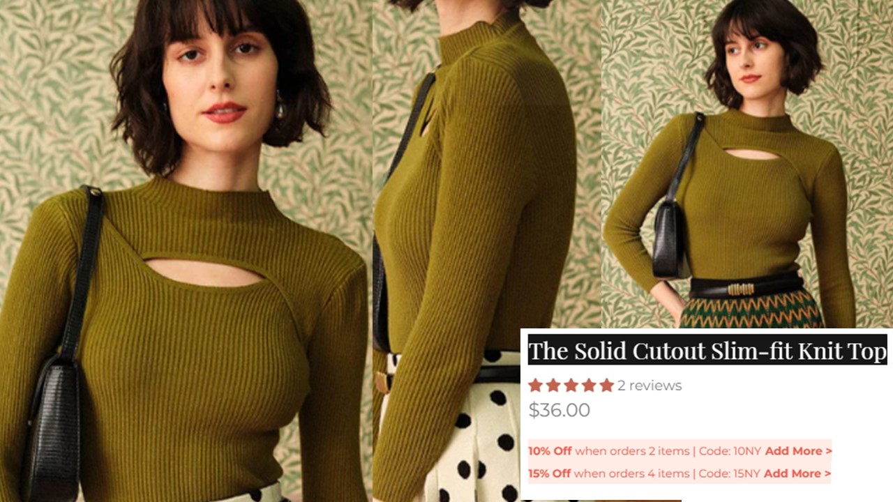 RIHOAS' Solid Cutout Slim-fit Knit Top. Photo Courtesy: RIHOAS. Collage Courtesy: Fashionnovation.