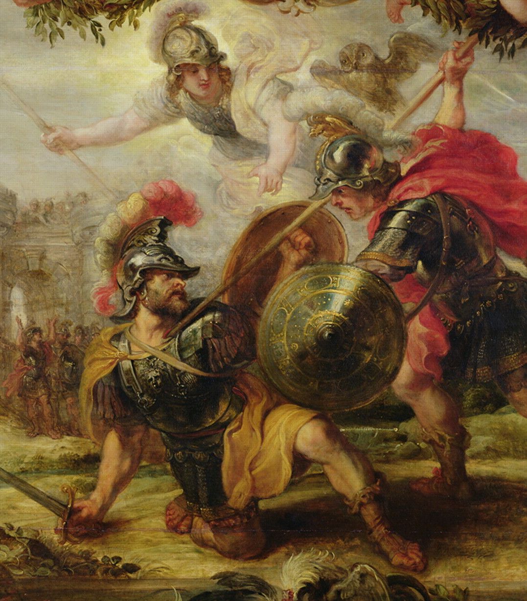 Painting of Achilles, aided by Athena, battling Hector. This painting is another fresco by Peter Paul Rubens. … | Pinturas renascentistas, Renascentistas, Pinturas