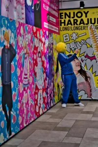 Colorful Harajuku street fashion in Tokyo Japan showing eclectic creative personal 
