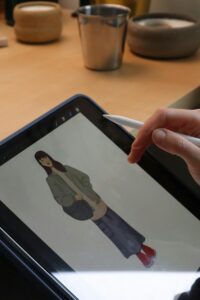 Digital fashion illustration on iPad using Procreate showing fashion figure 2026